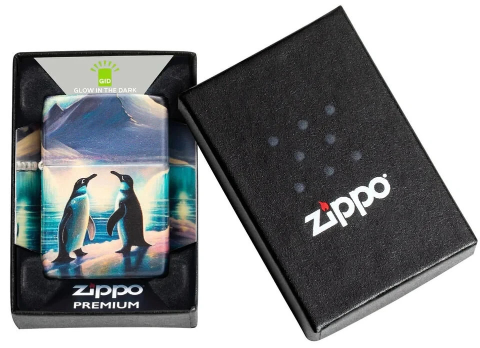 Gorgeous Multi Sided Penguins Glow In The Dark Zippo Lighter