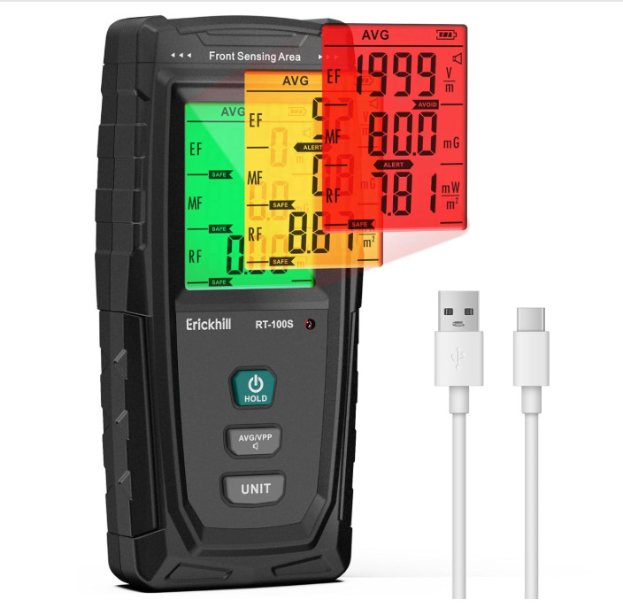 ERICKHILL 3-in-1 EMF Detector for EF/RF/MF, WiFi & 5G with Triple Alarms