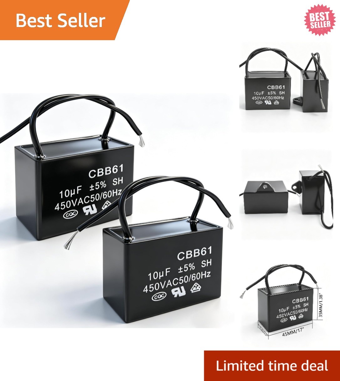 Reliable 10uF Capacitor for Ceiling Fans - 450V AC Polypropylene Design