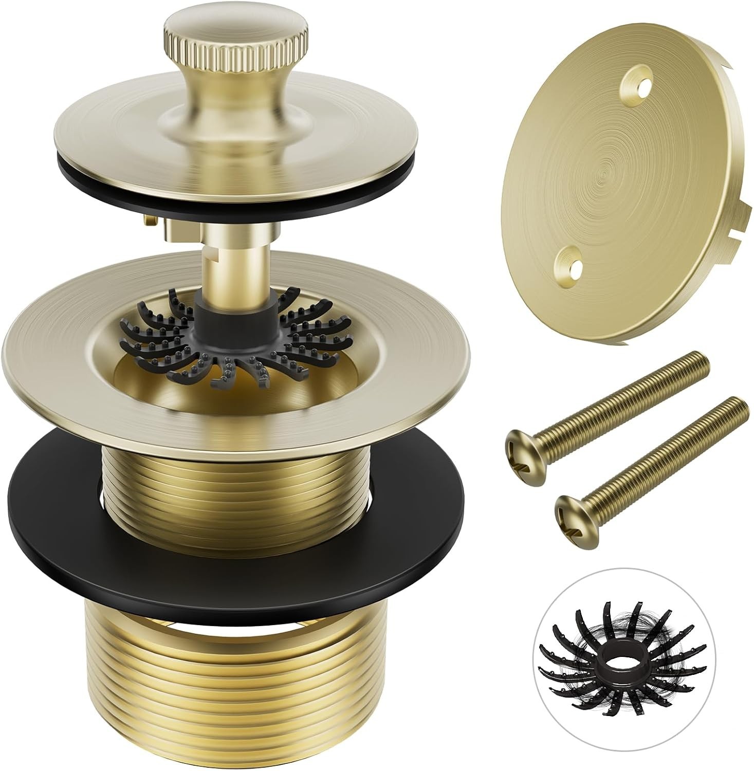 Brushed Gold Tub Drain Stopper Bathtub Drain, Hair