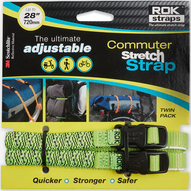 Rok Straps Commuter Adjustable Stretch Luggage Green Reflective 300-720mm 2 Pack