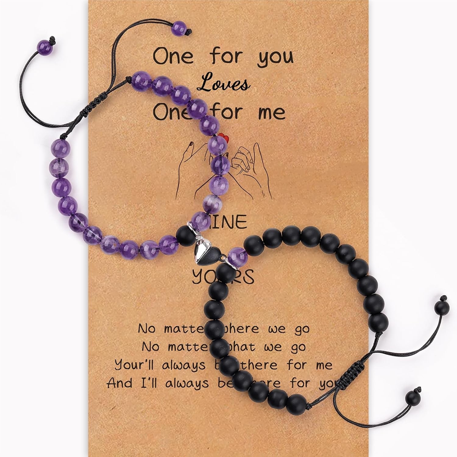 2 Pcs Magnetic Couples Bracelets Matching Adjustable Black-Amethyst