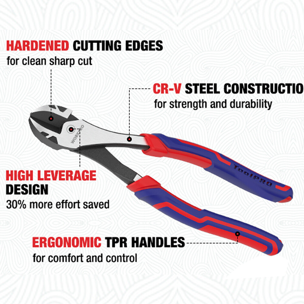 WORKPRO 8" High Leverage Diagonal Plier Heavy Duty Wire Cutters Diagonal Cutters
