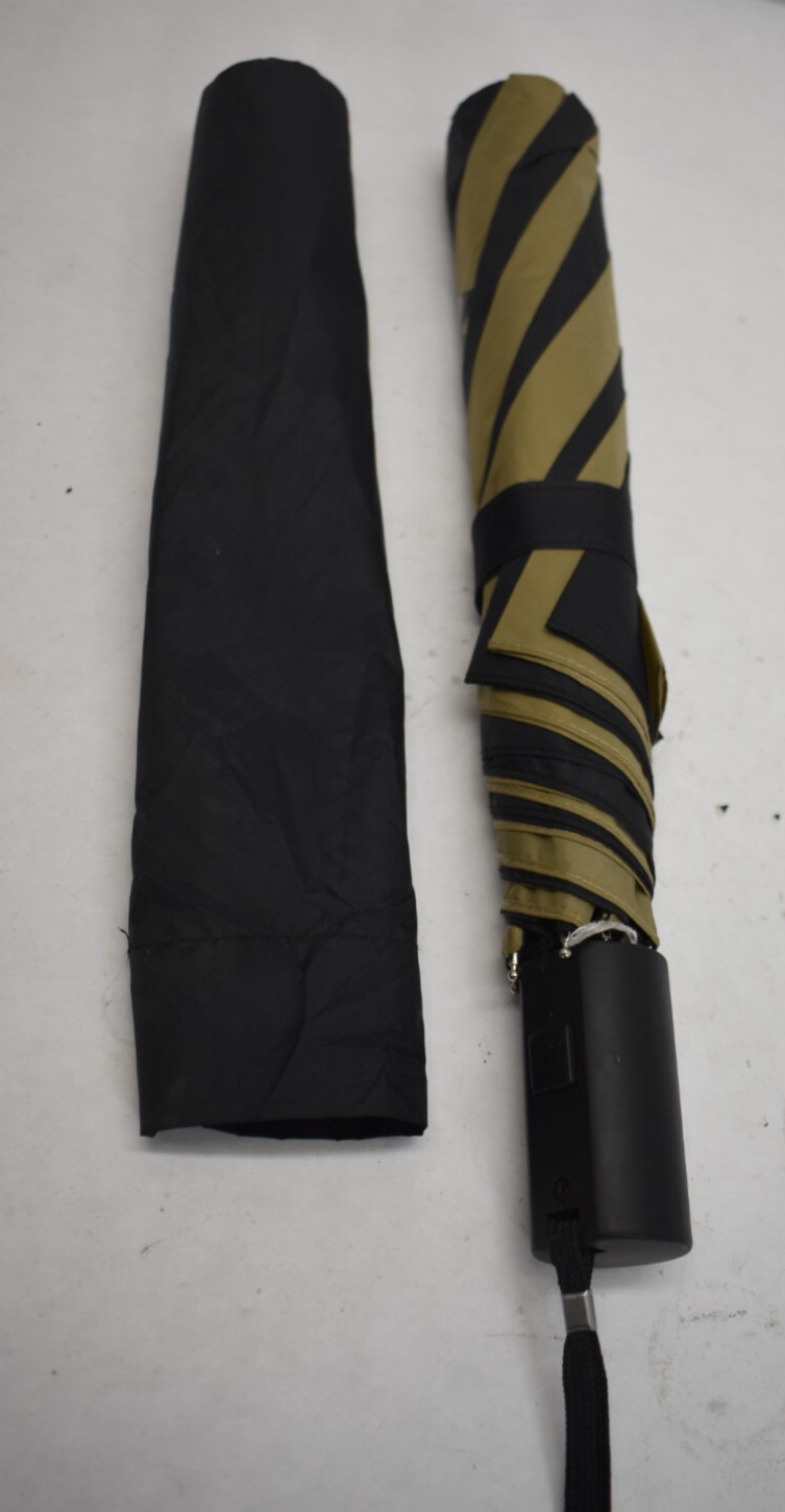 Large Automatic Black & Beige Umbrella Anti Rain Windproof Folding Umbrella