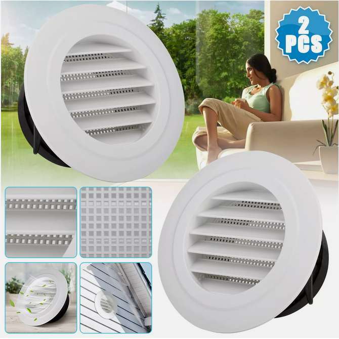2pcs 4'' Round Air Soffit Vents Louver Grille Covers Built-in Fly Screen Mesh US