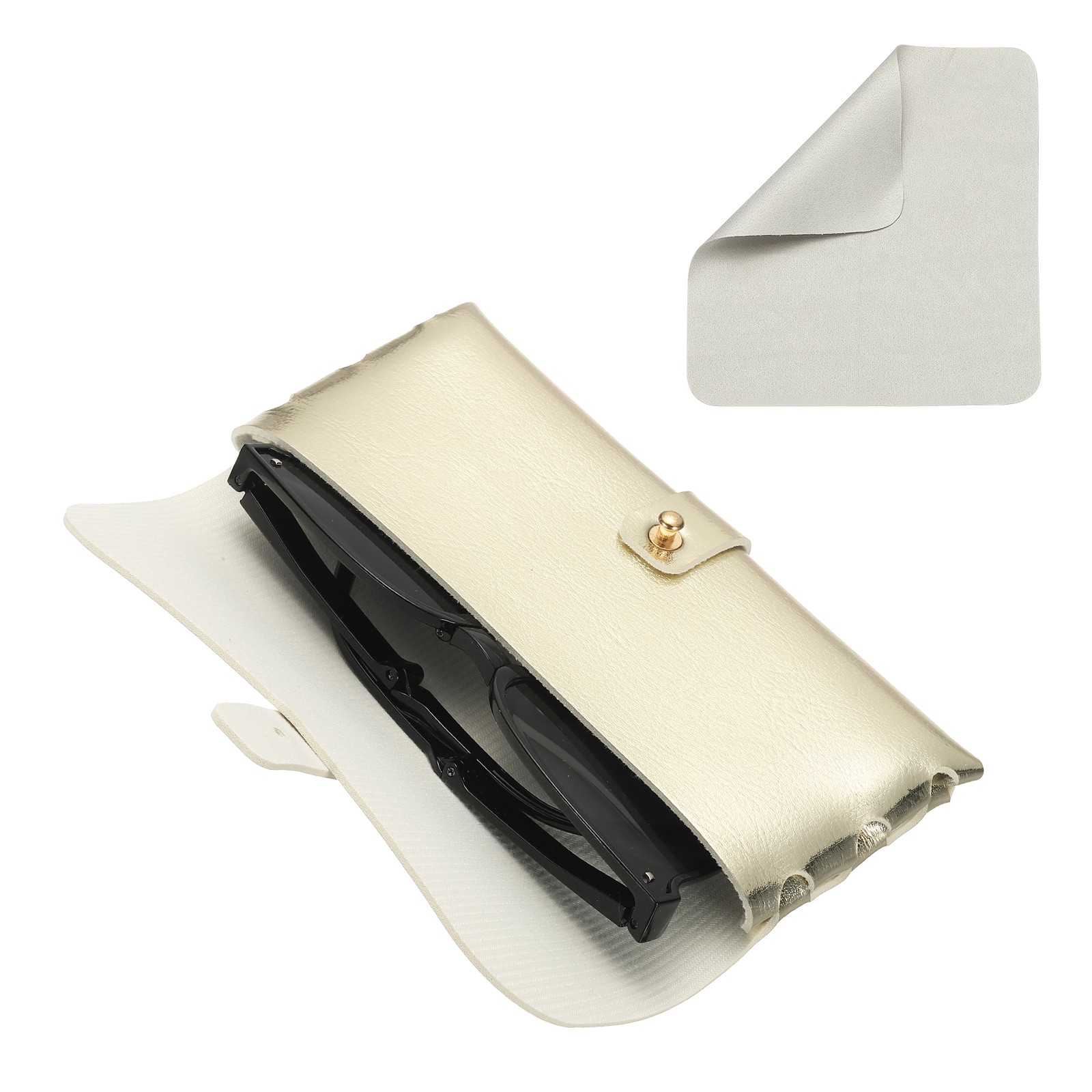 6.6" x 1.1" x 3" Leather Eyeglass Cases with Cleaning Cloth Gold,