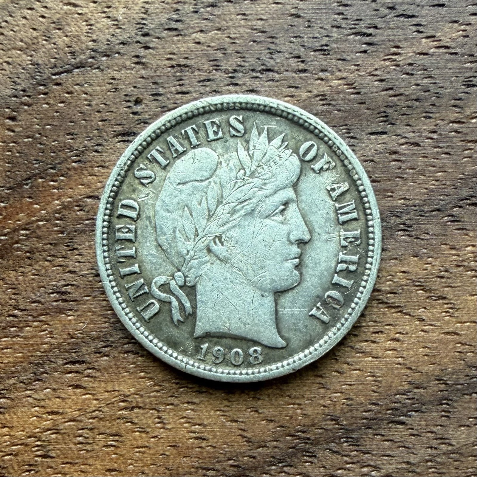 1908 Barber Dime - Circulated XF Condition - 10C 90% Silver