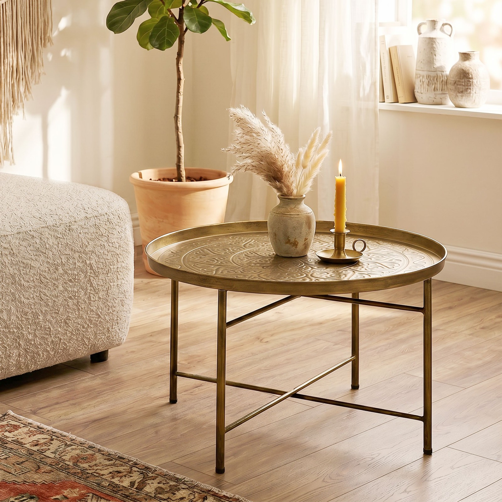 HOMCOM 24" Round Coffee Table, Gold, Refurbished