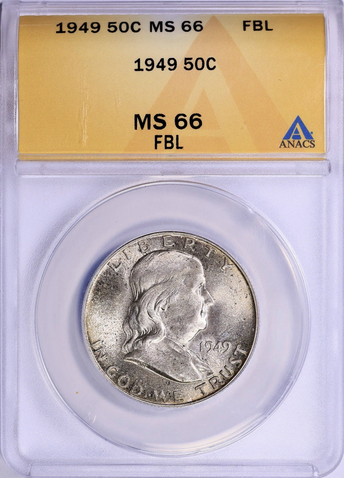 1949 Franklin Half Dollar 50C ANACS MS66 FBL Uncirculated Silver Coin