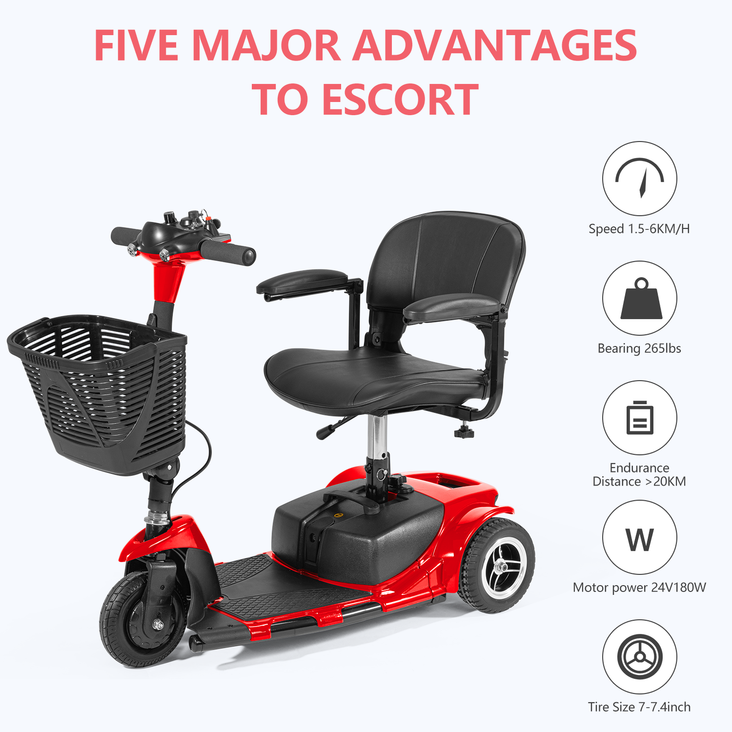 2024 3 Wheels Mobility Scooter Electric Powered Mobile Folding Wheelchair Device