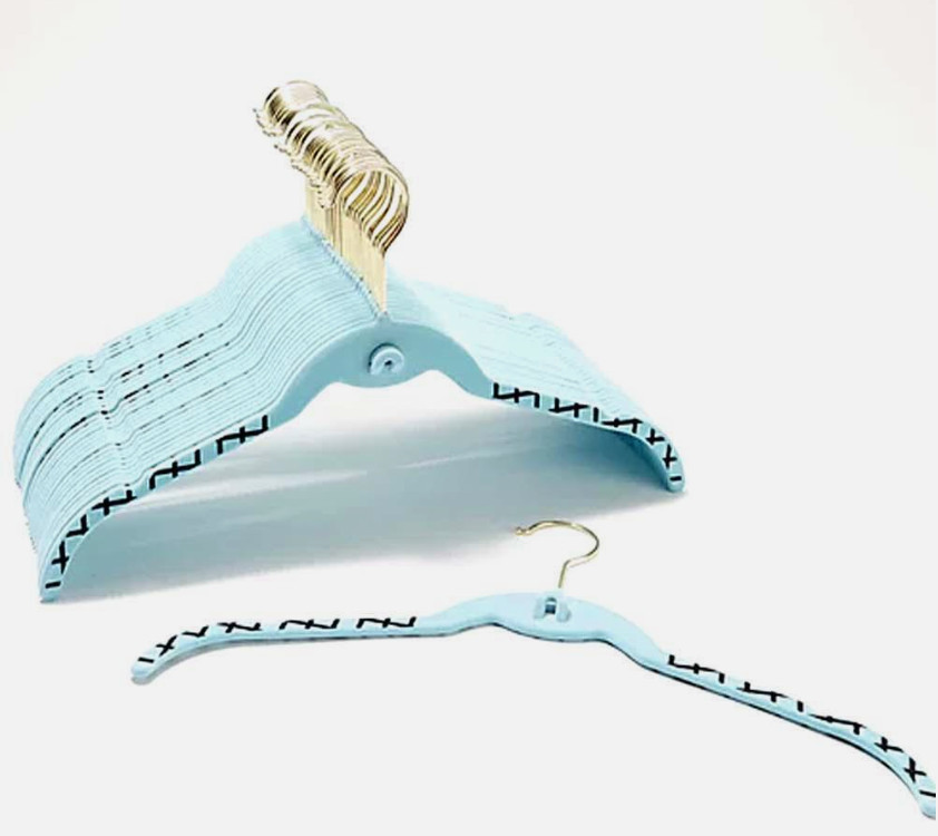 New Tidy & Co Set of 30 Shirt Hangers Clothes Gridlines Aqua Blue & Black Velvet