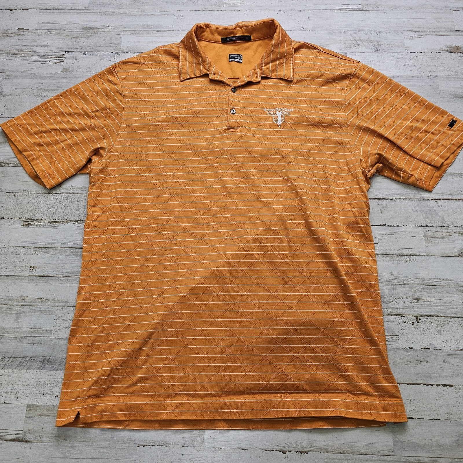 Nike Fit Dry Tiger Woods Robert Trent Jones Golf Shirt Men's XL Orange Stripe