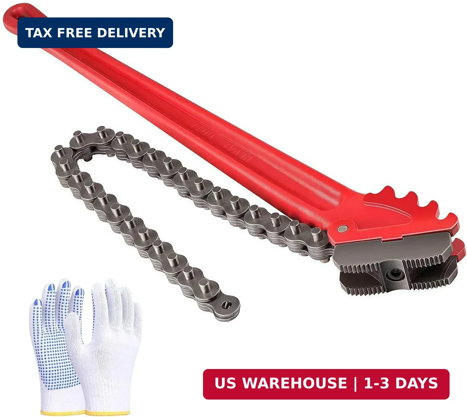 Chain Pipe Wrench 24" for 3" ~ 5" pipe diameter, chain length 20.3". Heavy-duty