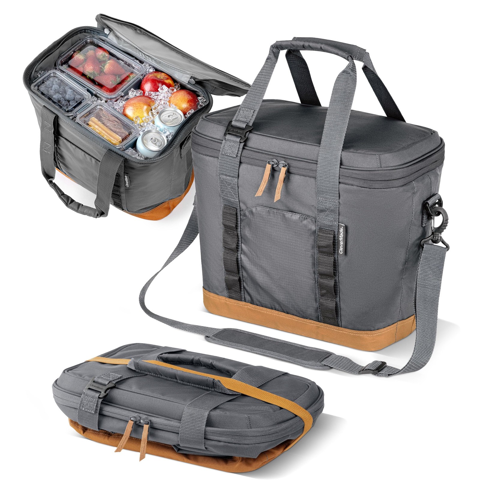 30 Can Pacifica Collapsible Cooler, Cool Gray/Cognac