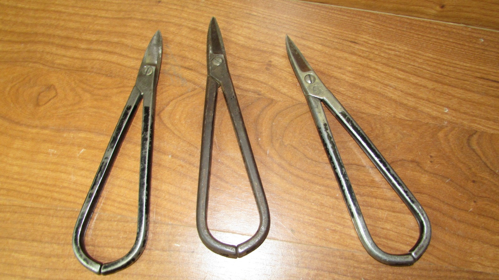 Vintage Lot of 3 Wiss J-7 Light Metal Snips, 7" Curved & Straight