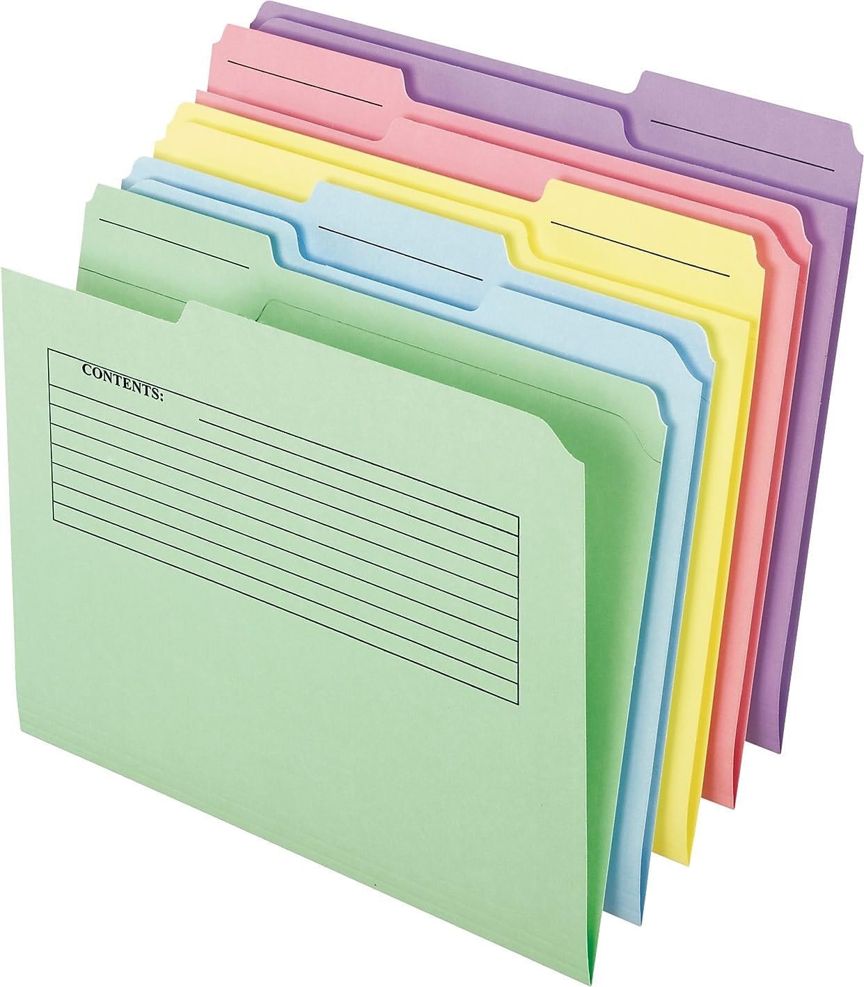 30 Pack Printed Notes File Folders 1/3 Cut Top Tab Letter Size Assorted Colors