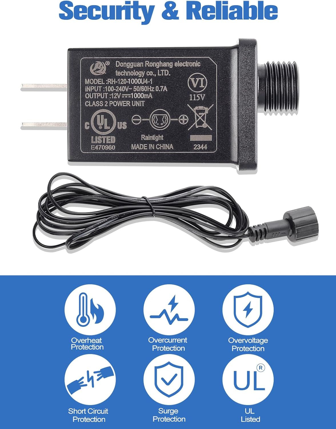 Replacement Yard Inflatable Adapter 12V 1A,Class 2 Power Supply Adaptor with 6.6