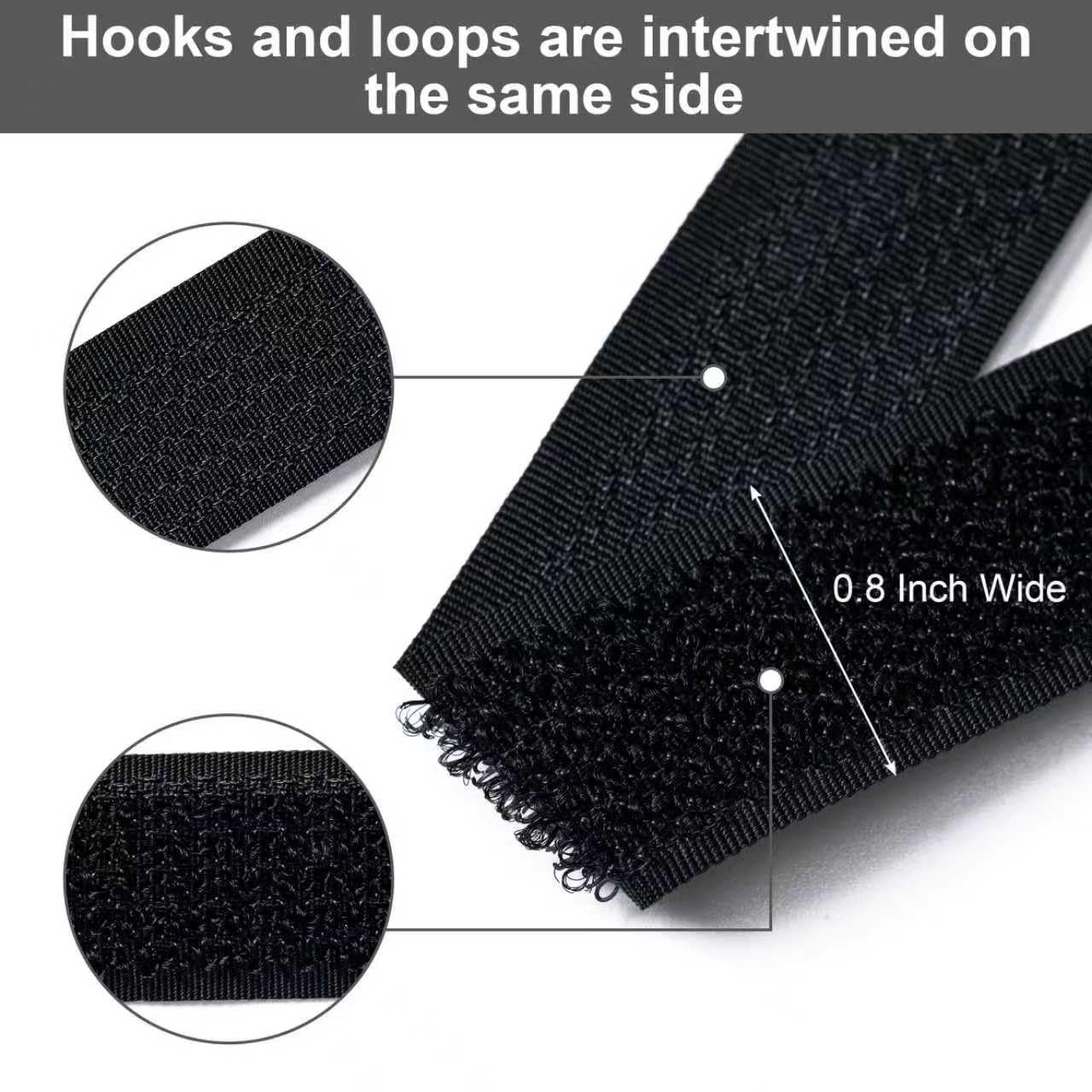 0.8in x 16ft Hook Loop Straps, 25 Plastic Buckles - Reusable Cable Ties Black