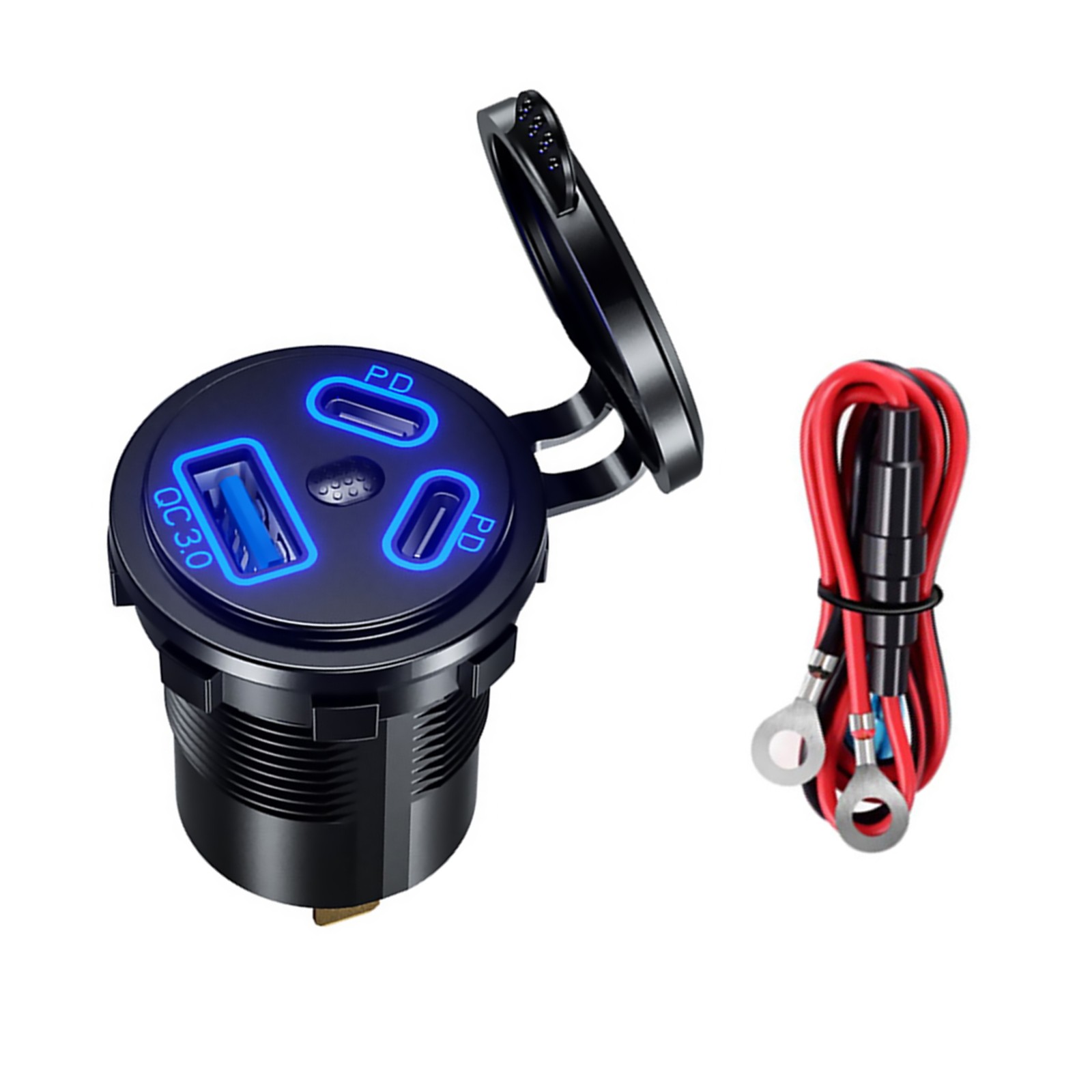 Dual PD+QC 3.0 USB Port Car Cigarette Lighter Socket Plug LED Indicator Black