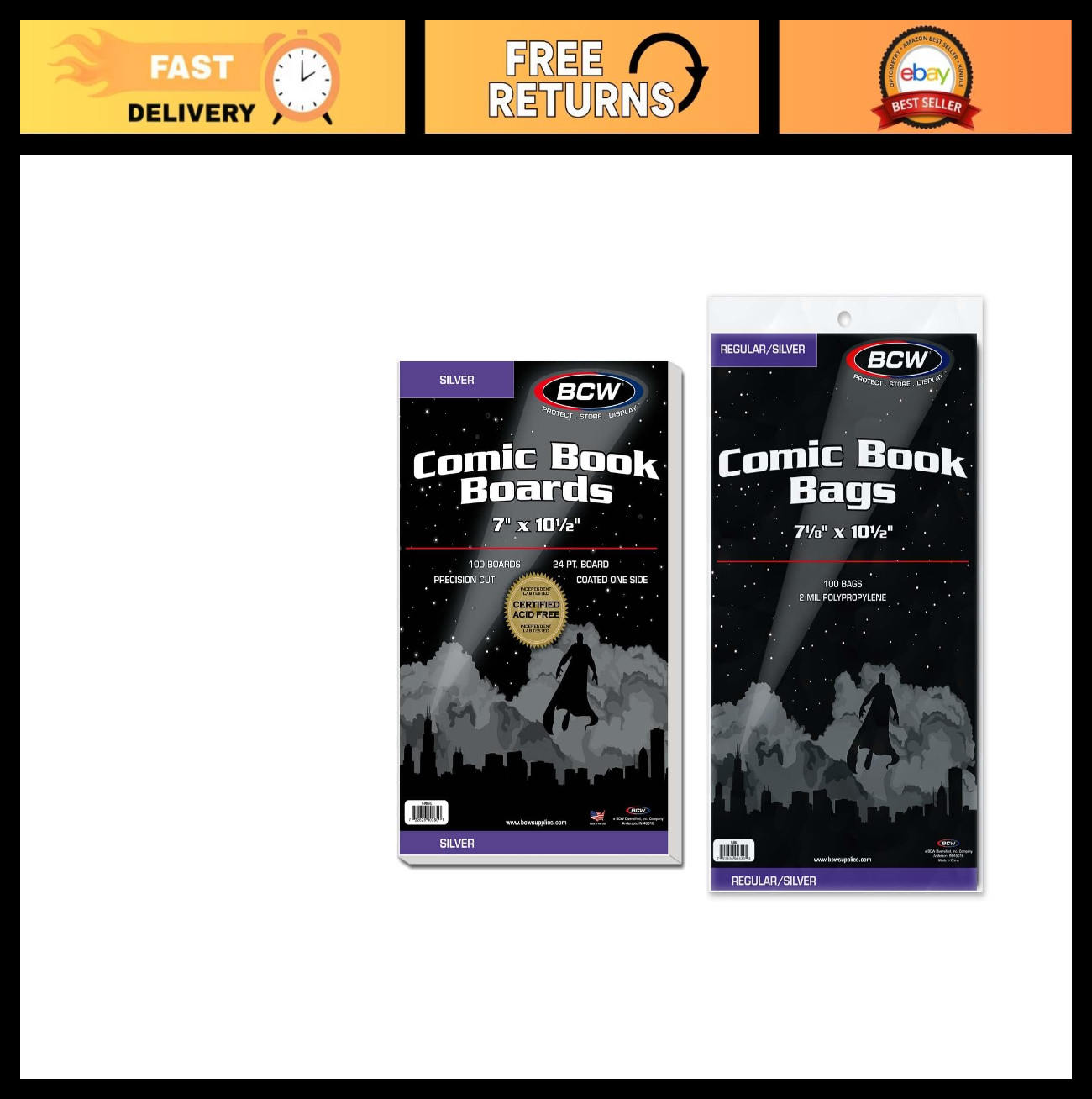 100 Resealable Comic Bags & Boards Combo | Silver Age Archival Protection, 100 C