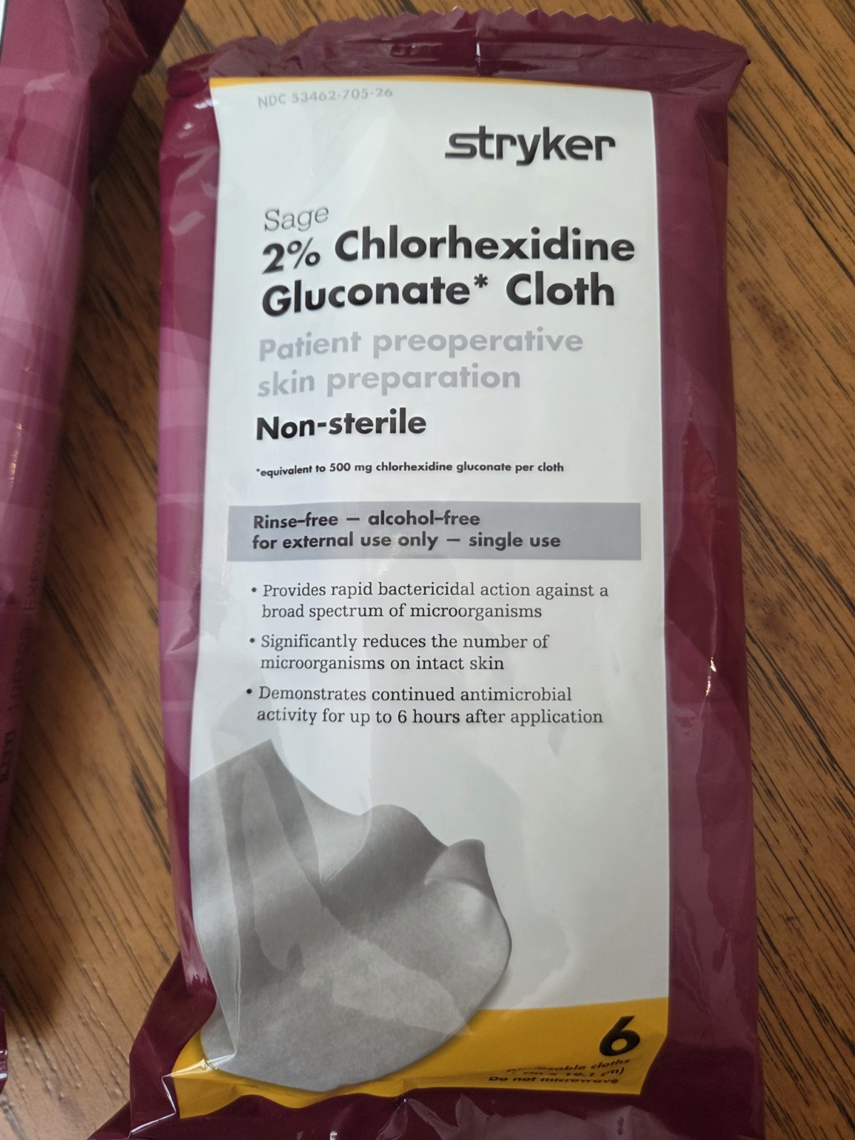 Stryker Sage 2% Chlorhexidine Gluconate Cloth 6 per pkg 2 pkgs Pre-op Prep