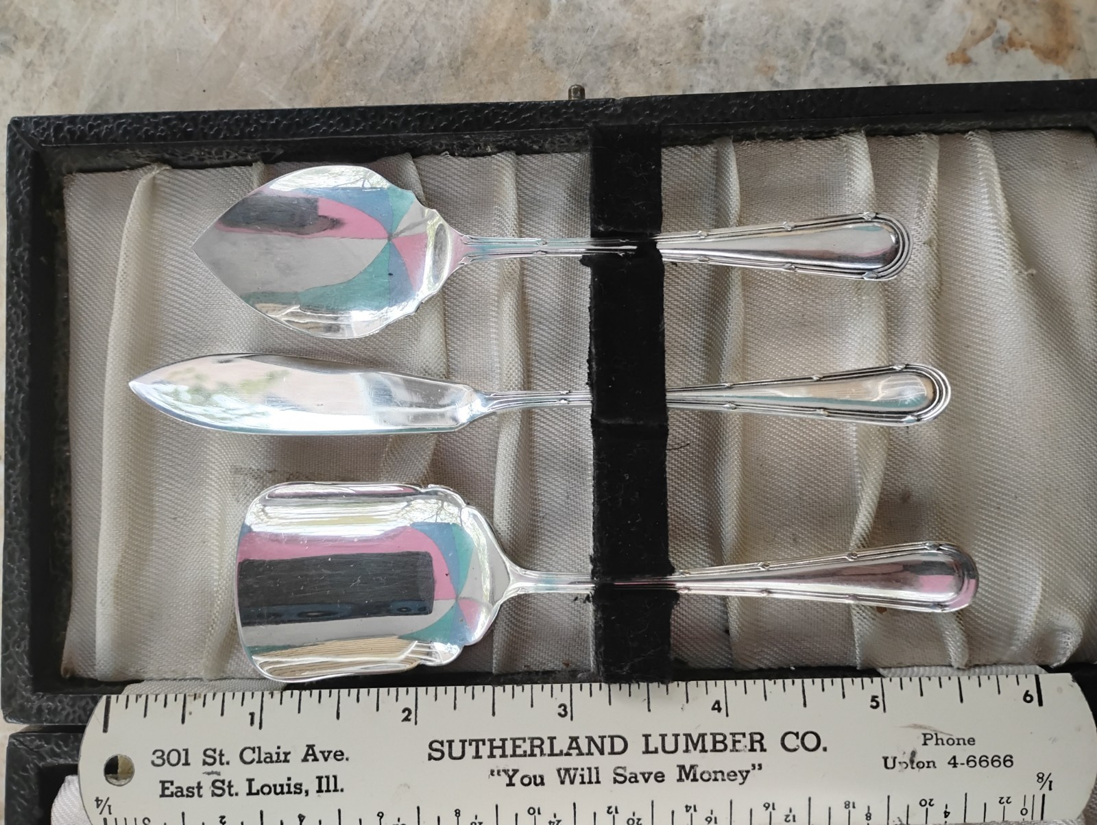 Sweet Antique 19th C Silver Plated 3-pc Dessert Serving Set Storage Case