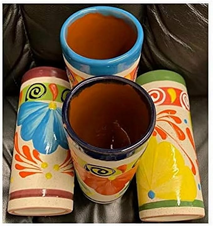 4 Large 7" Mexican Water Tea Coffee Jar Mugs Jarritos Vasos Mexicanos Hand Pa...