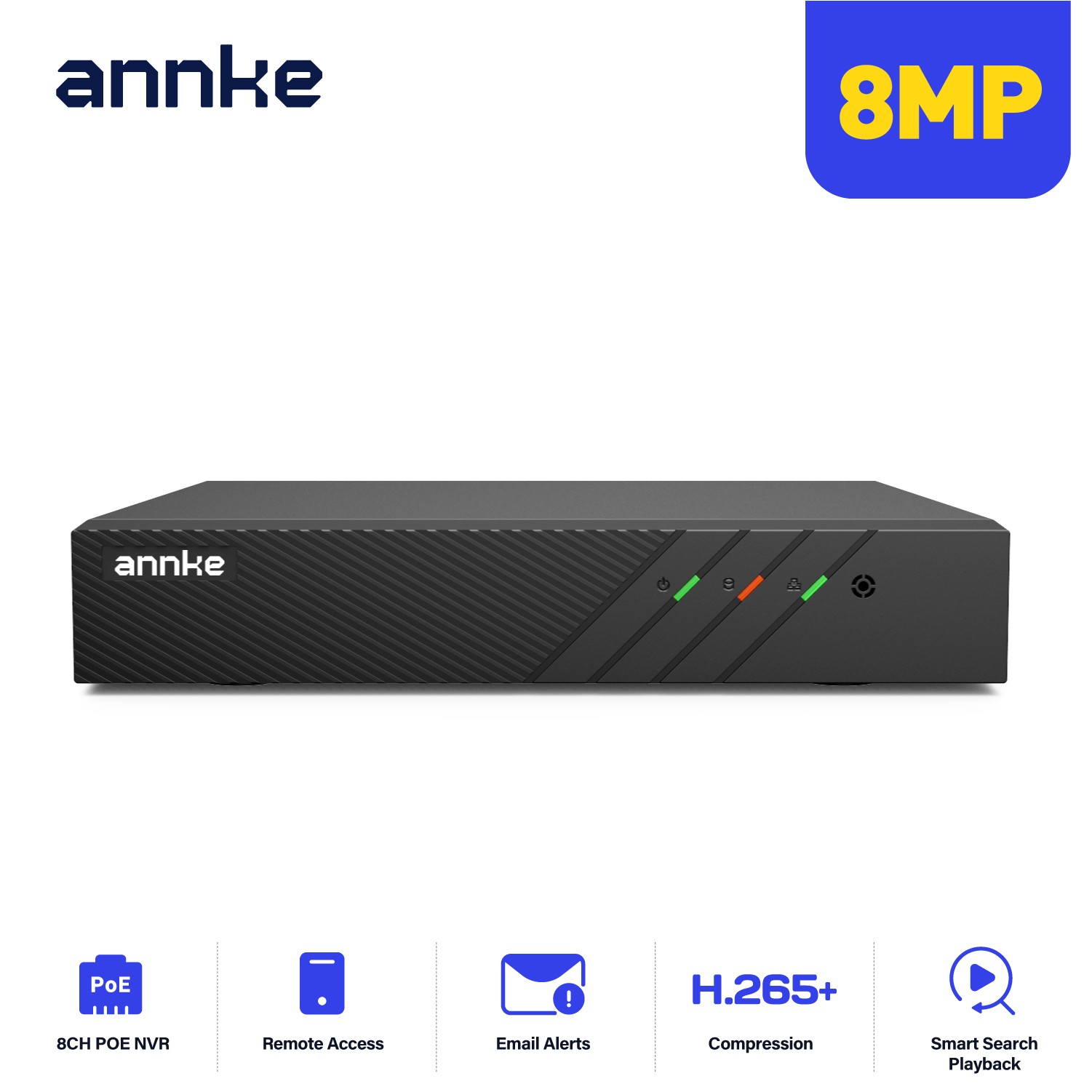ANNKE 8MP 8CH NVR POE IP Network Video Recorder H.265+ For Home Security System