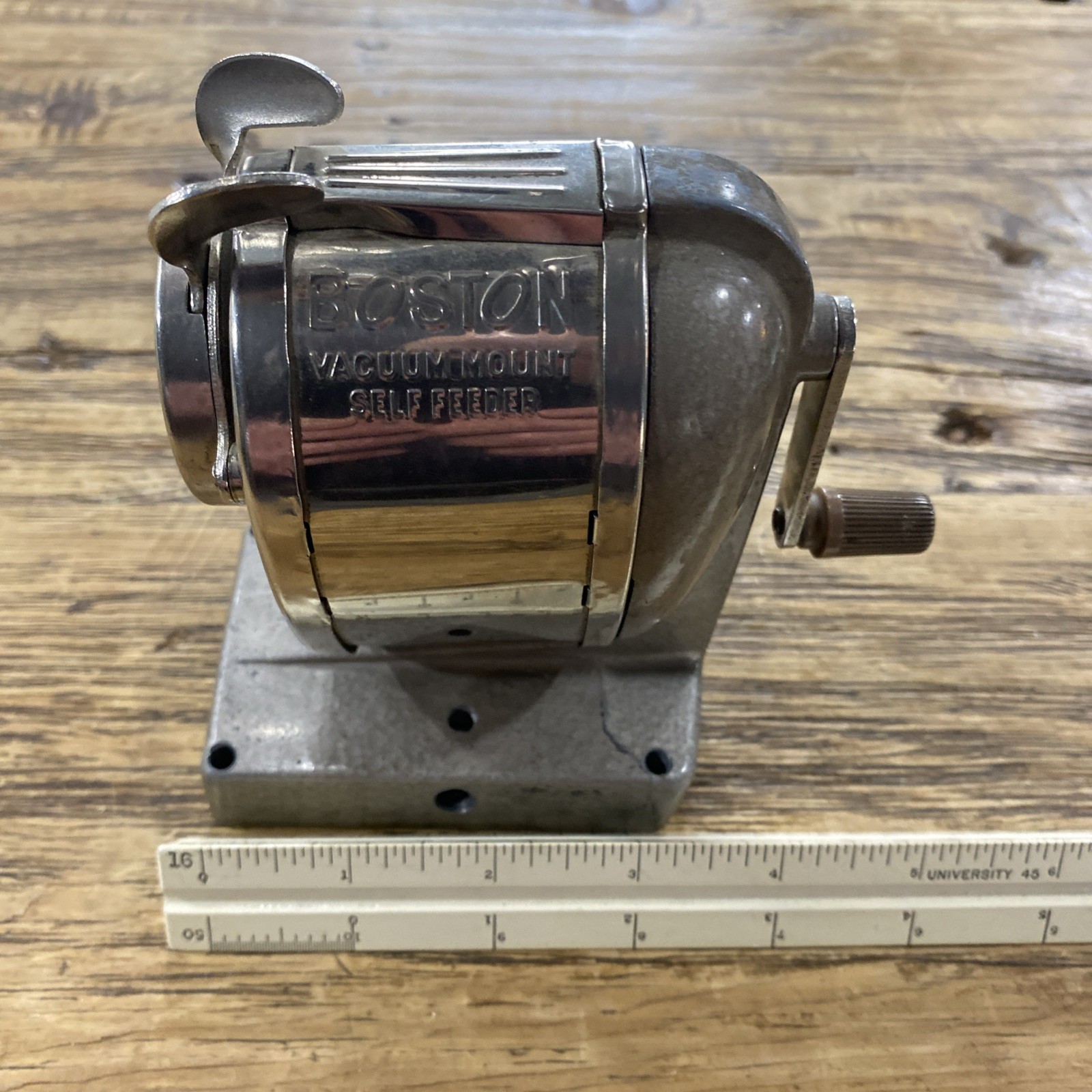 Vintage Boston Vacuum Mount Self-Feeder Manual Table Mount Pencil Sharpener