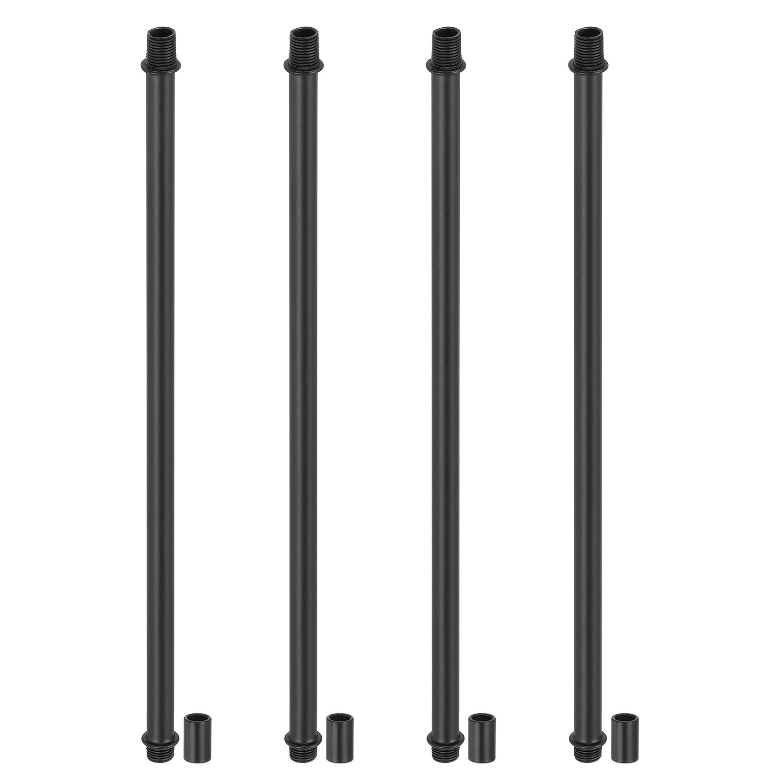 Straight Pipe Lamp Stems Rod Kit, M10 300mm L Rod with Nut, Black 4Set