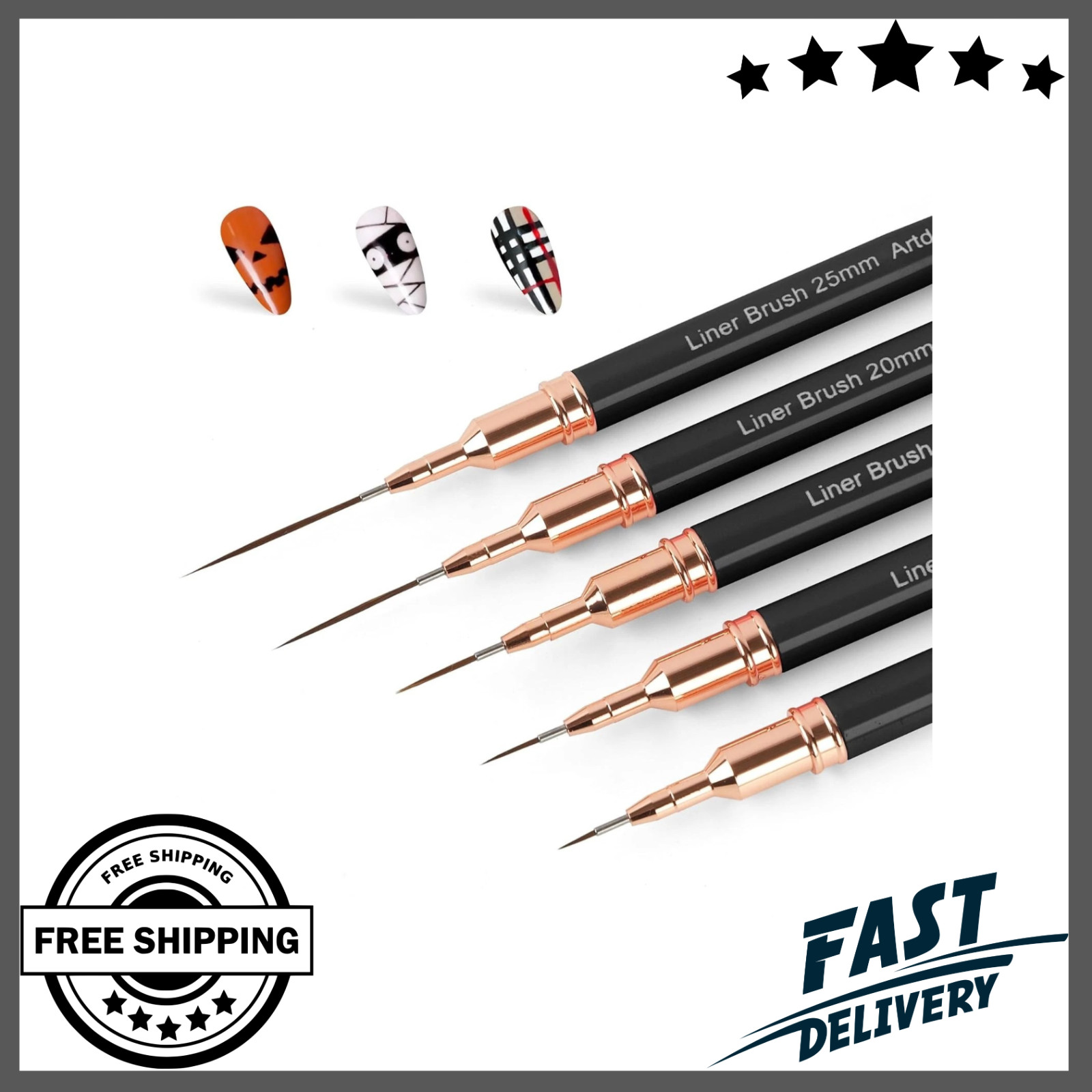 7PCS Nail Art Liner Brush Set Ultra Fine Detail Gel Acrylic Long Line Design