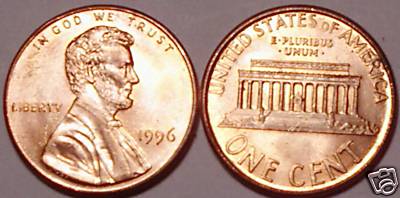 1996-P BRILLIANT UNCIRCULATED LINCOLN CENT~~FREE SHIP~~