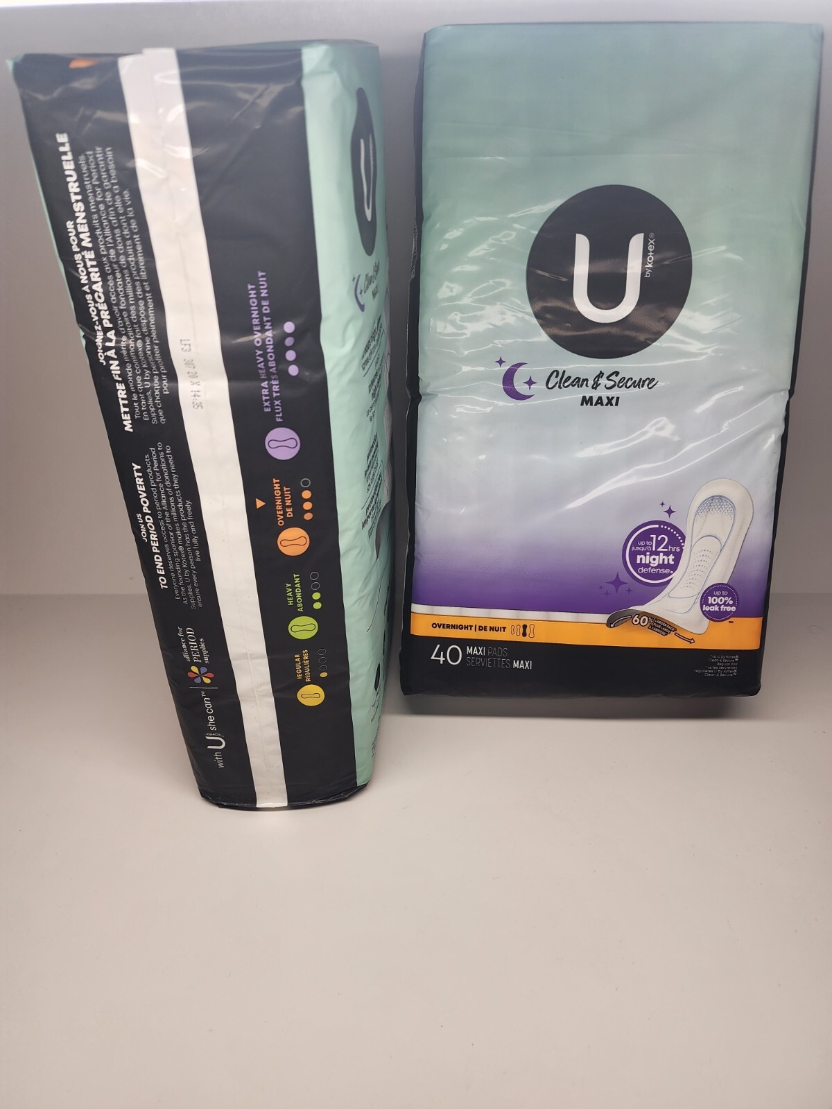 U by Kotex Clean & Secure Overnight Maxi Pads, 40 Count 2 Pack