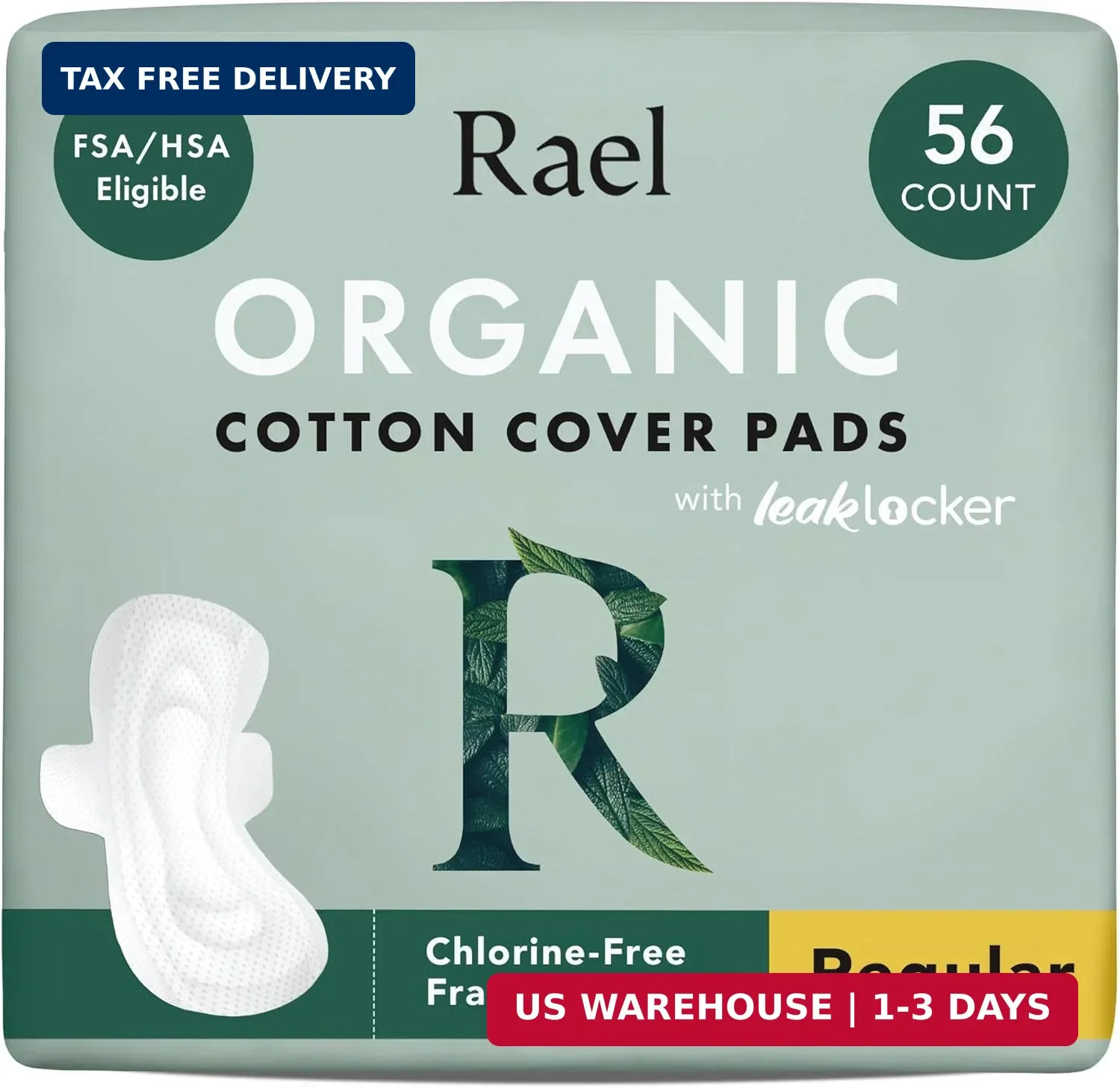 Rael Pads for Women, Organic Cotton Cover - Moderate Absorbency, Feminine Care,