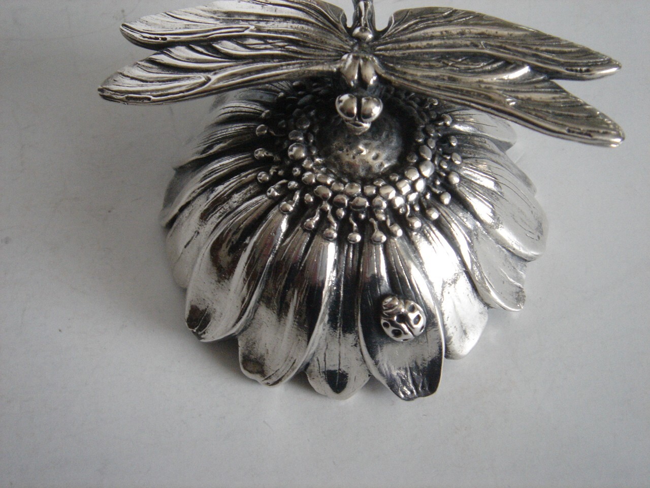 Reed & Barton Silver Plated Dragonfly w/Lady Bug Music Box Non-Working Order