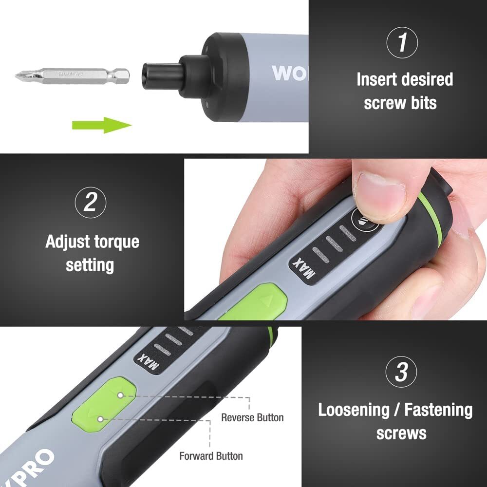 WORKPRO 4V Cordless Electric Screwdriver Sets Rechargeable 35 Bits Extension Rod