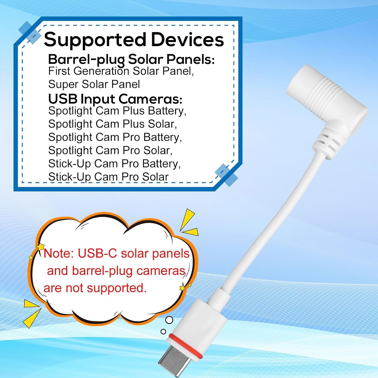 2pcs Barrel Plug to USB-C Power Adapter for Ring Solar Panel & USB-C Security Ca