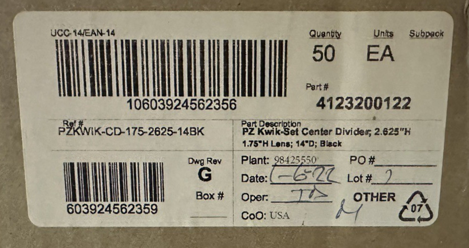 50 Pcs-Siffron Power Zone Kwik-Set Center Divider, 14” Deep-New-100% to Charity