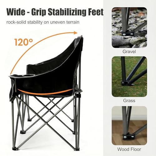 Oversized Fully Padded Camping Chair, Heavy Duty 650LB Folding Camping Black