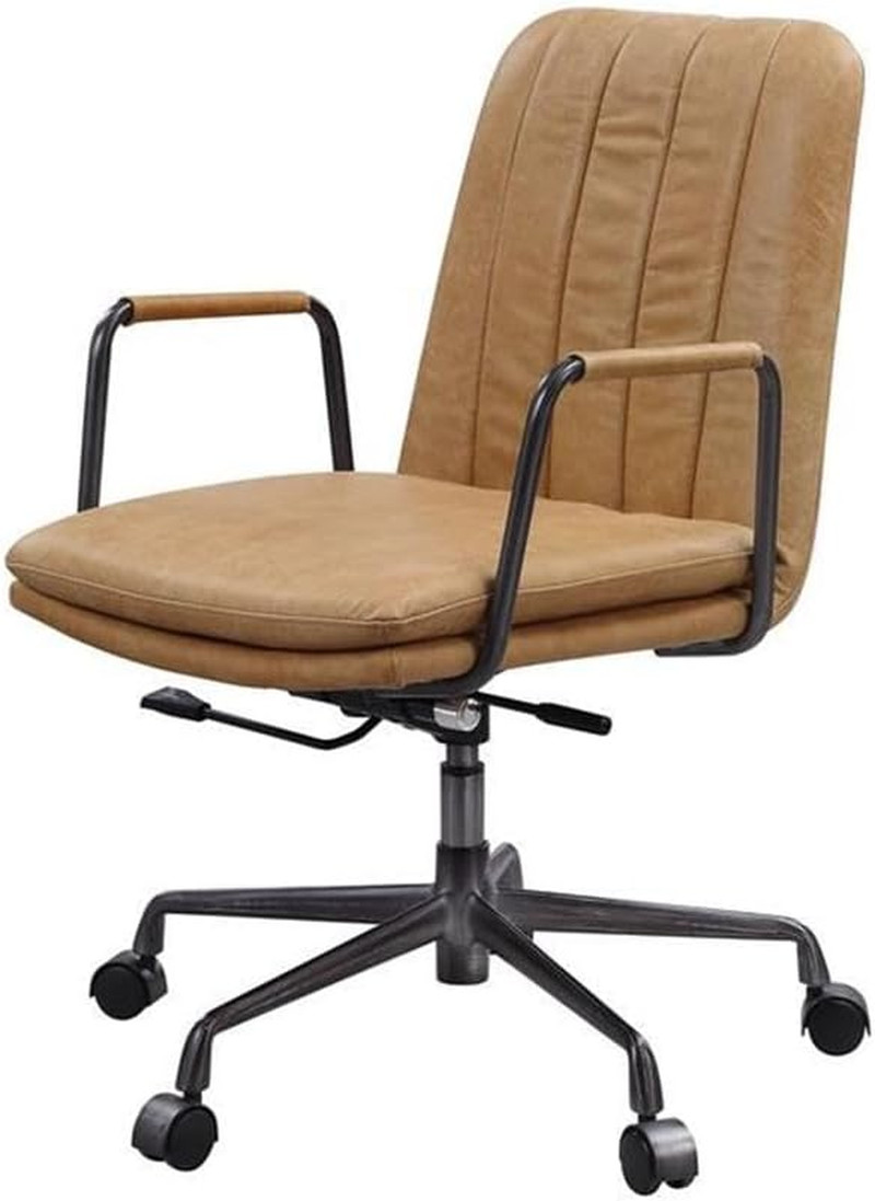 Eclarn Leather Adjustable Height Swivel Office Chair in Brown