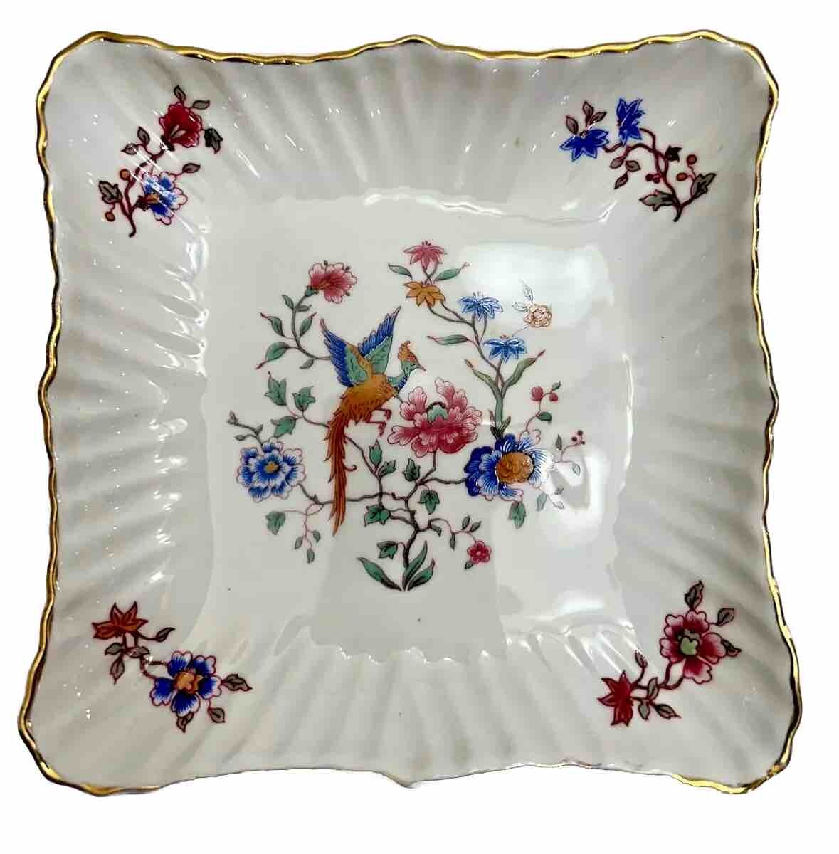 Vintage HAMMERSLEY  5.5” Square Candy Dish Bird of Paradise