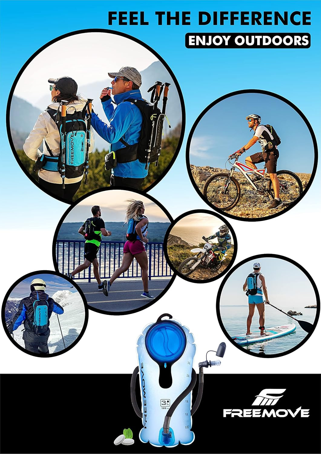Hydration Bladder 3L Water Bladder for Hiking Backpack Blue or Gr