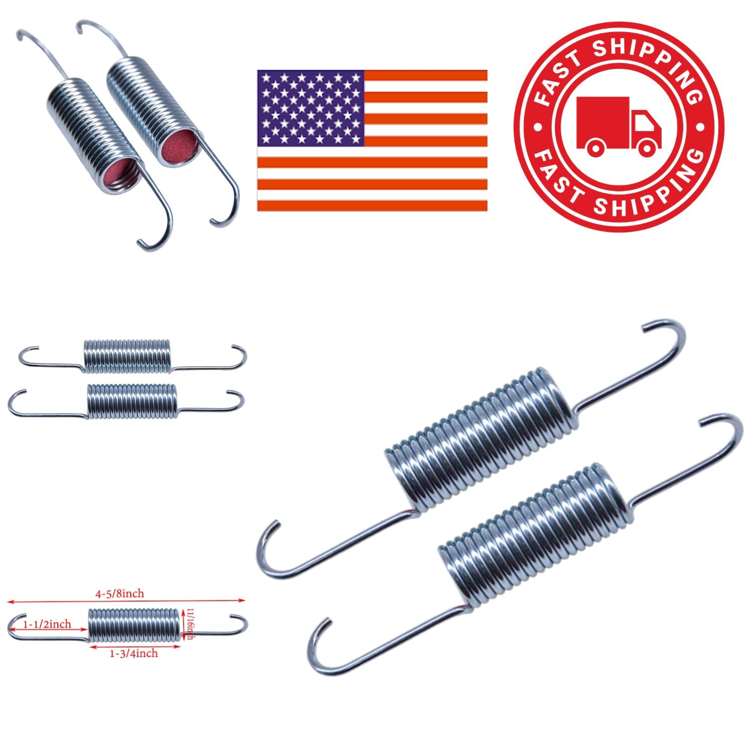 4-5/8 Inch Tension Springs for Furniture Recliners Silver Color Pack of 2