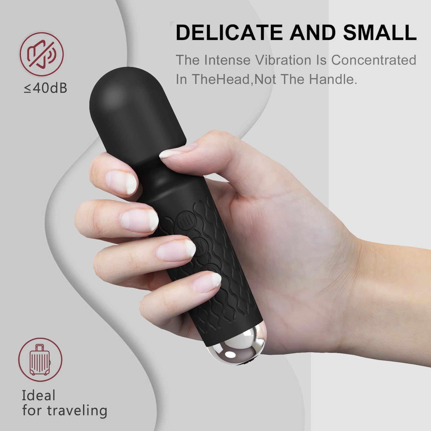 BitOffun Personal Back Massager - Handheld Waterproof & Rechargeable Black