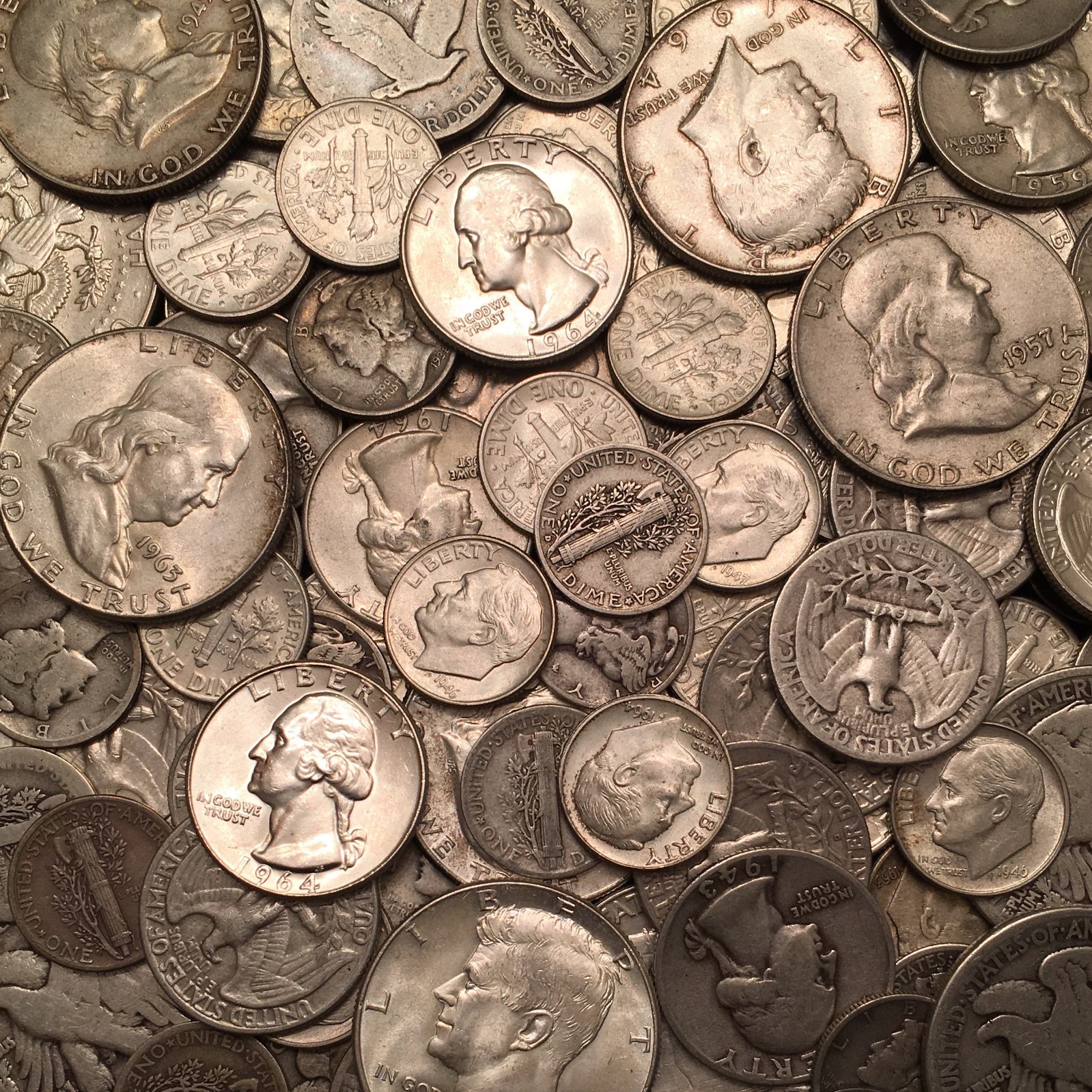 ESTATE SILVER COIN LOT - $1 Face Value of Pre-1965 dated, 90% silver coins