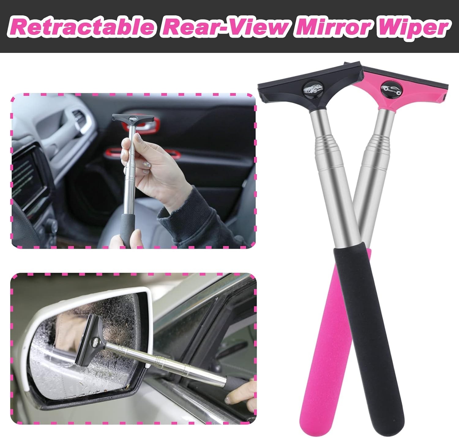 Side Mirror Squeegee, 2 PCS Car Mirror Squeegee, Retractable Car Rearview Mirror