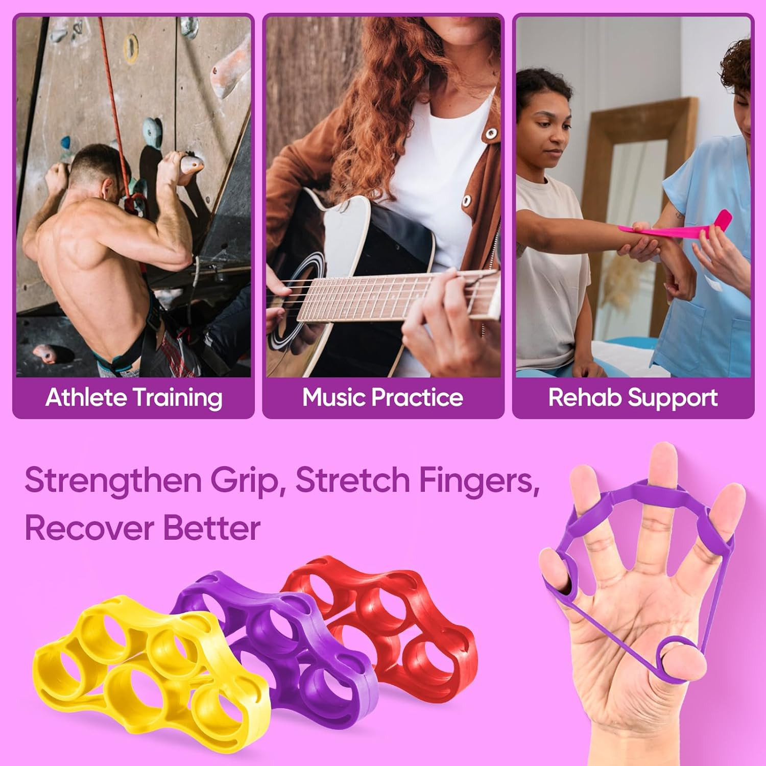 Grip Strength Trainer – 6 Pieces Hand Therapy Kit with Finger Extension Exercise