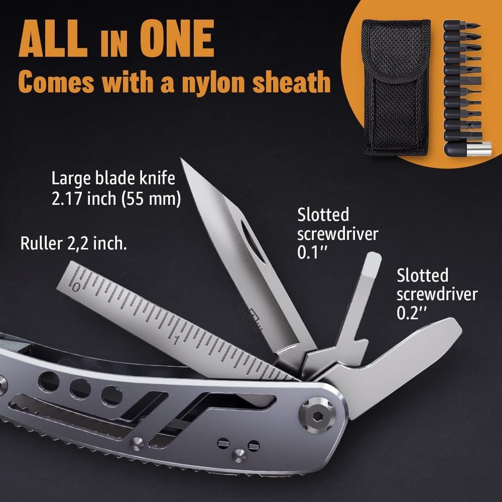 24-in-1 Multitool with Knife,Pliers & 11 Bits Sharp Stainless Steel - Multi Tool