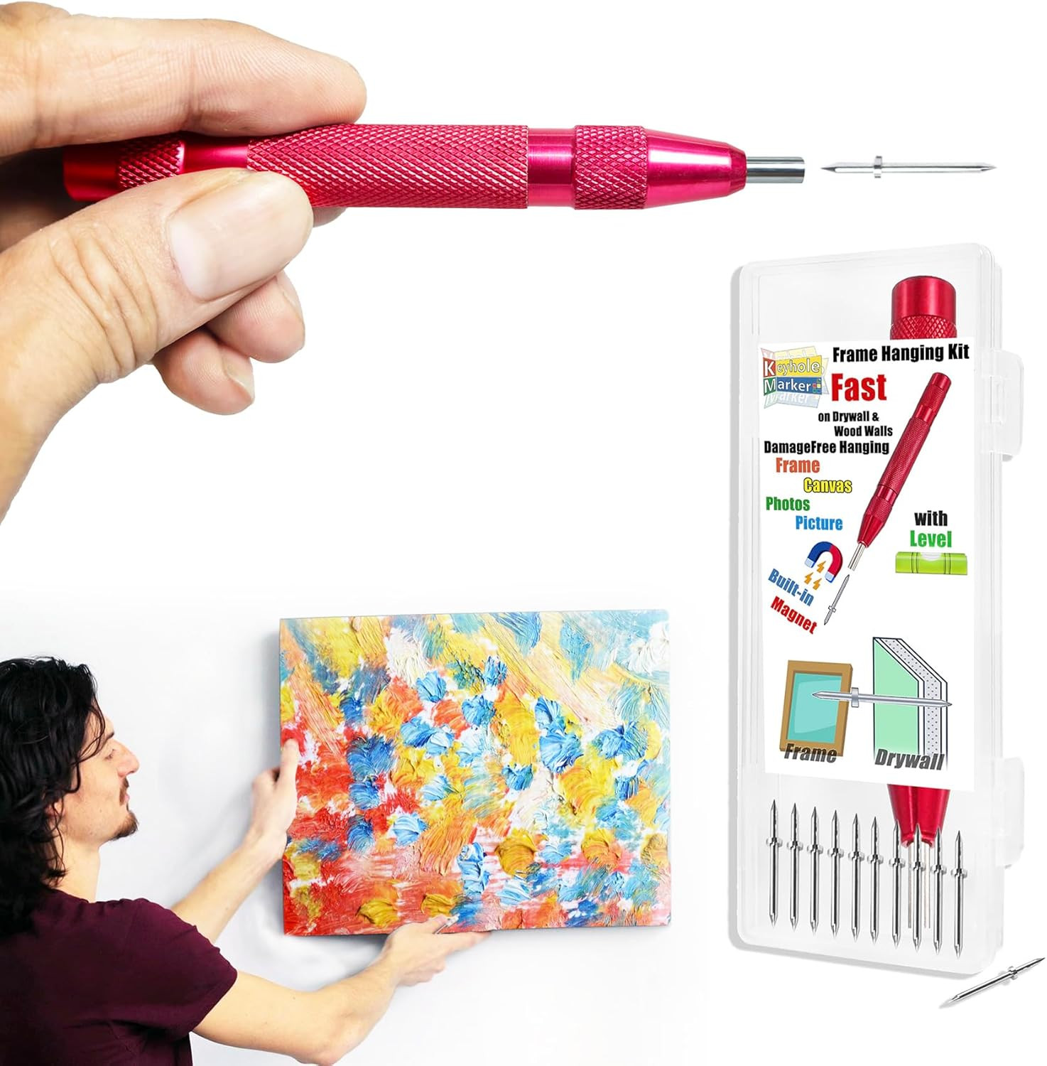 Quick Picture Hanging Tool Kit with Magnetic Handle & Level – Secure on Drywall/