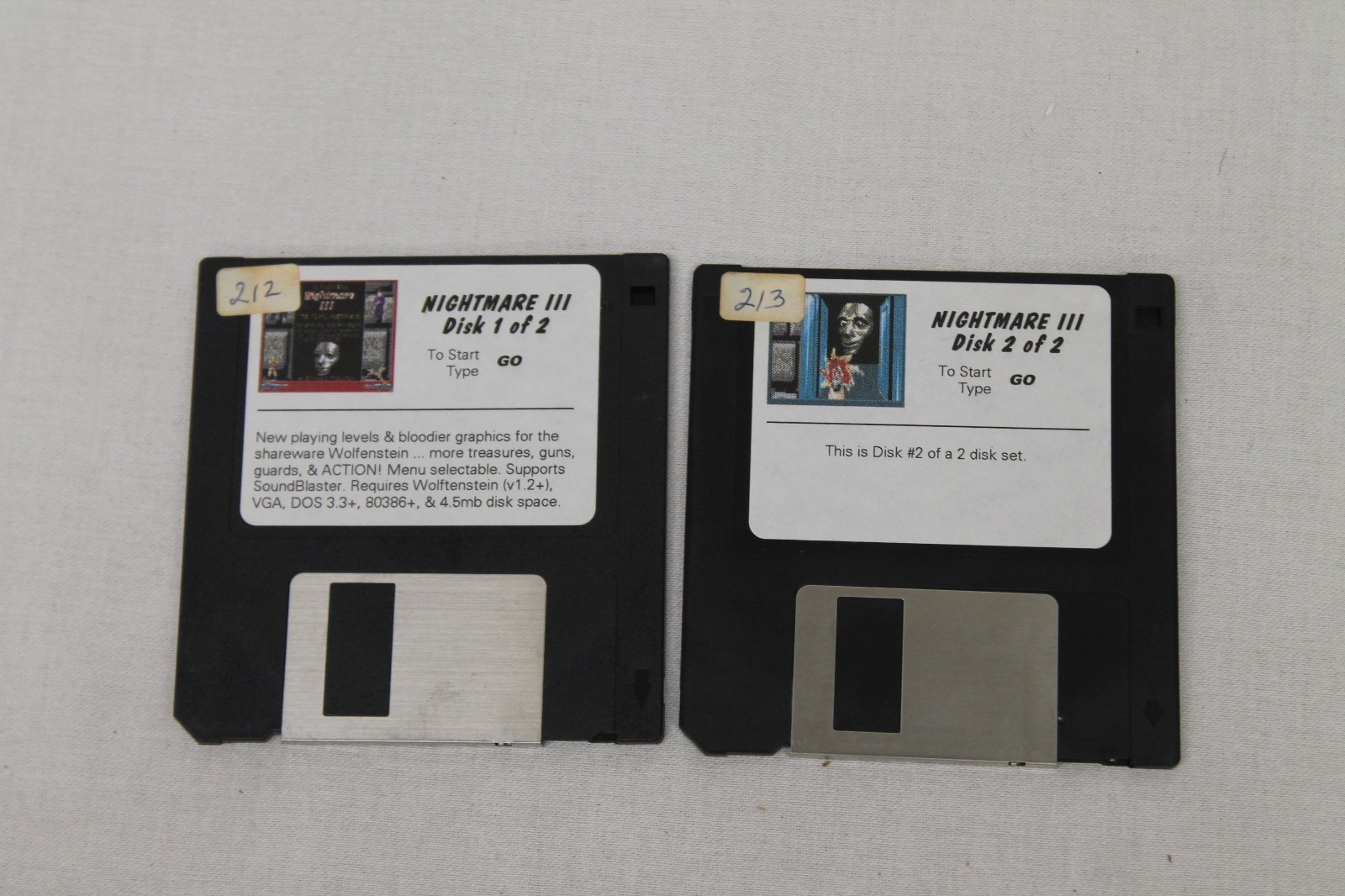 Wolfenstein Nightmare III Disc 1 & 2 Game 3.5" Floppy Disk for DOS 3.3